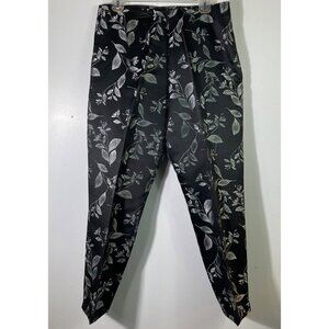 Womens‎ Sigrid Olsen Rayon Silk Parisian Pants Black Silver Florals 12